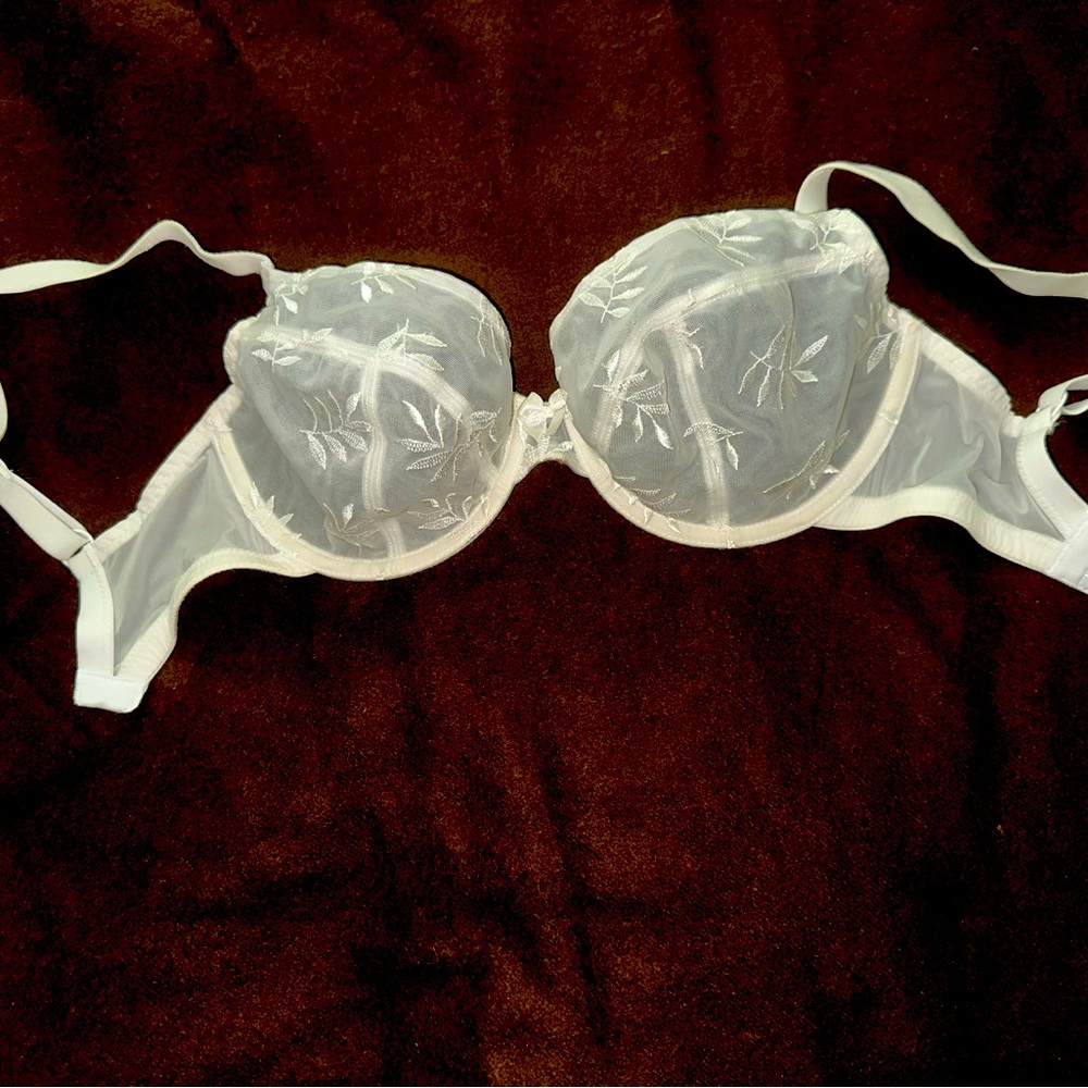 Panache  White Floral Sheer Bra 28F